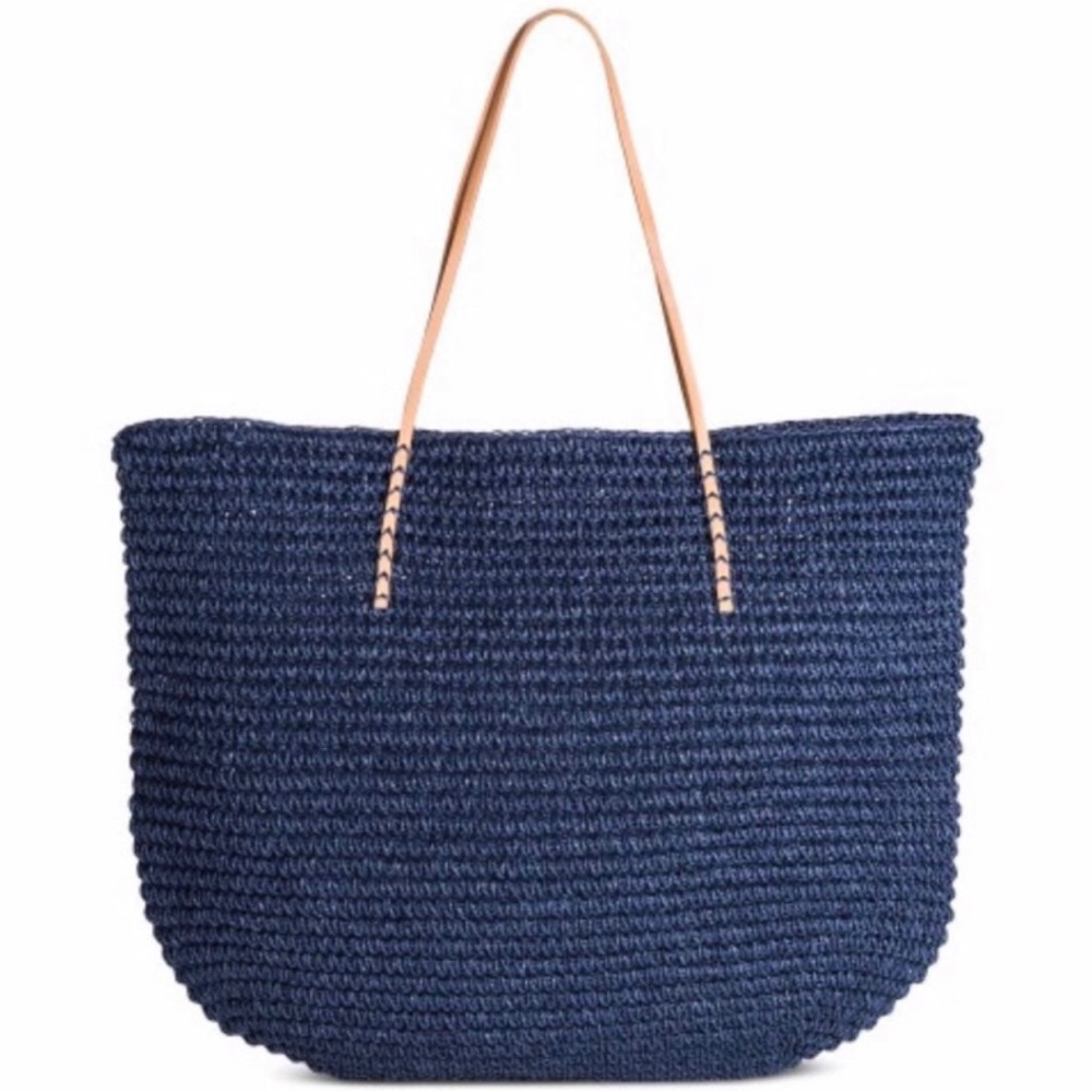 Merona Large Blue Straw Beach Tote Bag